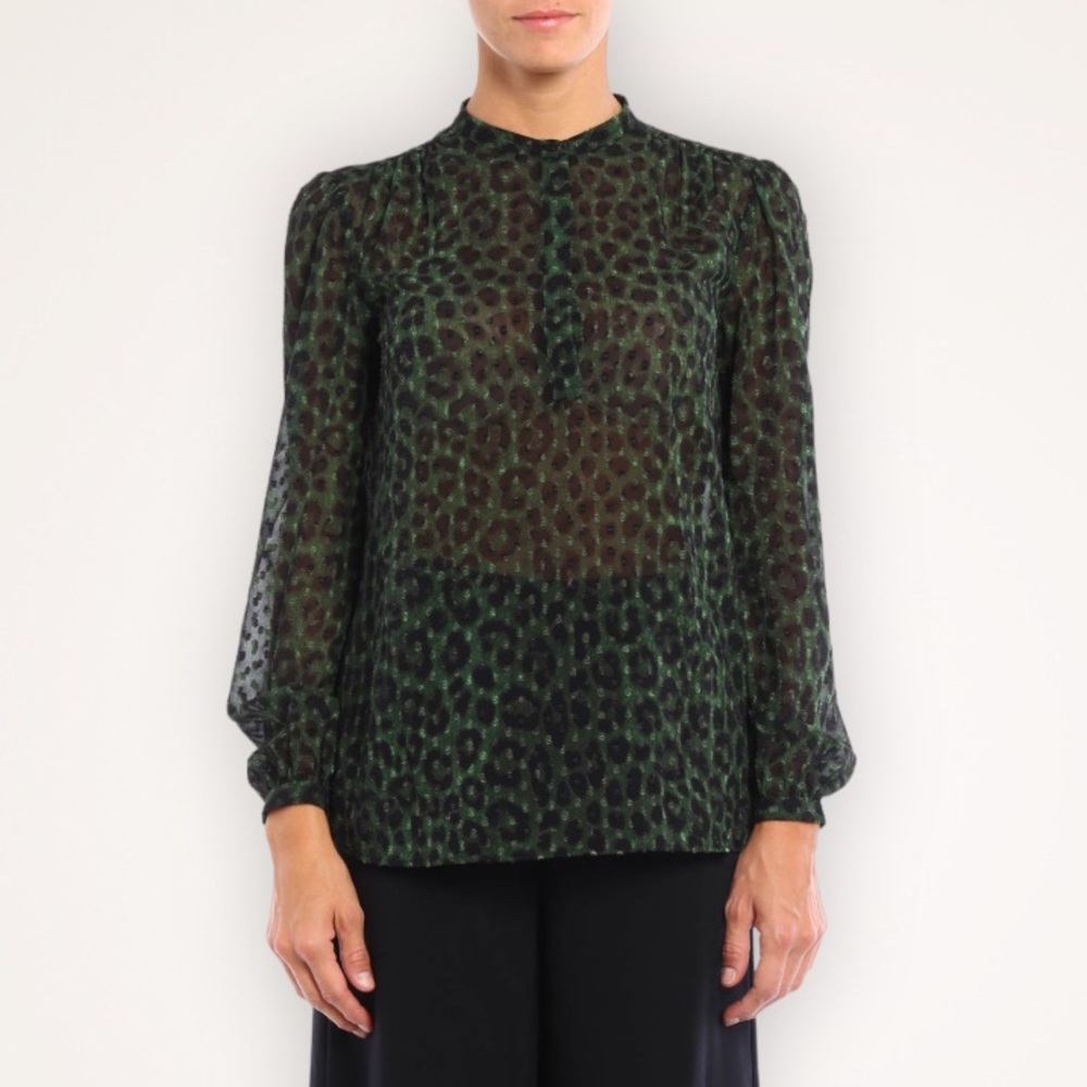 Michael Kors Green Cheetah Print Blouse Size XS